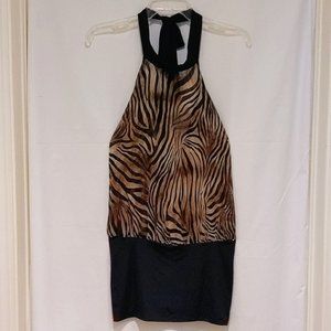 Monamel Los Angeles - Vintage Sheer Brown/Black Zebra High Neck Halter Top